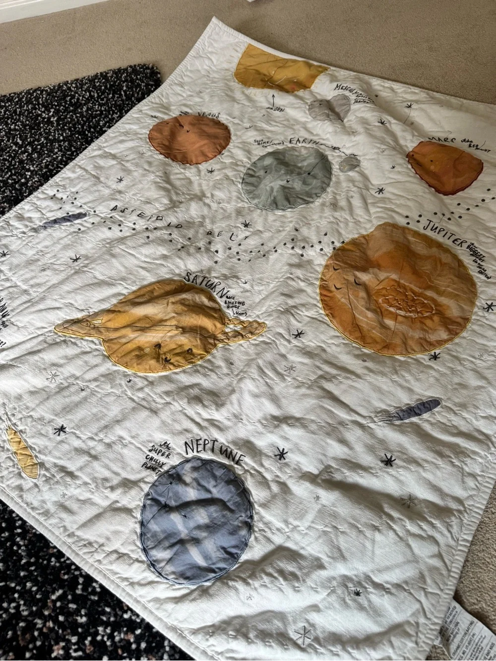 Crate&Kids Planet Quilted Baby Blanket - White and Blue